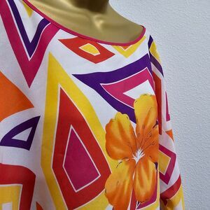 Artsy Tunic Womens 14 Multicolor Bright Made USA Floral Boho Drawstring Hippie